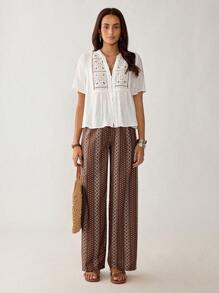 Florisole Blusa suave de mujer con decoración de botones, bordado y patchwork de encaje vintage de otoño