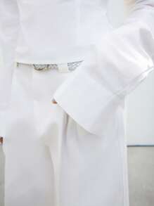 LYSMO 女士白色露肩双面衬衫 - 春夏