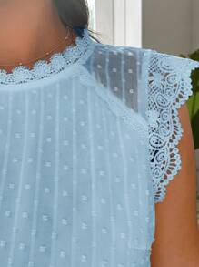 SHEIN Frenchy Plus Size Summer Casual Solid Color Lace Patchwork Sleeveless Shirt - Baby Blue - View 5