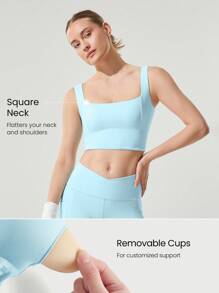 GLOWMODE Áo ngực thể thao cổ vuông FeatherFit™ Full Cover Support Side Support Longline Bra hỗ trợ nhẹ tác động thấp Yoga hàng ngày - Màu xanh nước - Xem 4
