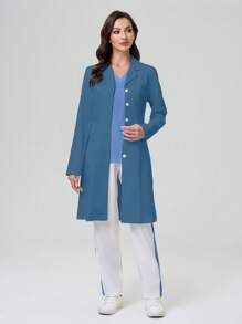 TaskEZ Lab Coat/Technician Workwear With Lapel Collar And Open Front - Dusty Blue - View 7