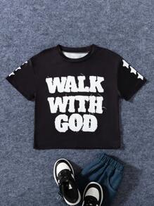 SHEIN 1pc Young Boy Short Sleeve T-Shirt, Streetwear Graphic Print, Comfortable, Versatile Knit Crew Neck Tee For Young Boy, Loose Fit Casual Sports Top Ideal For Travel, Holiday, Relaxation, Summer