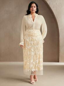 Anewsta Jupe Maxi Moulante Pour Grandes Tailles Avec Ornements Paillettés, Jupe À Ourlet Élégant Pour Le Printemps, Les Festivals, Le Casual, Les Vacances, Les Jours Fériés, Élégant, Jaune Beurre