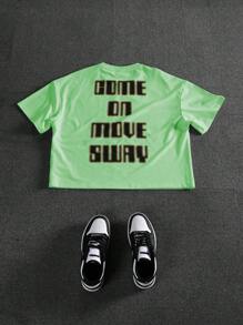 Manfinity EMRG Camiseta de manga corta suelta y casual con cuello redondo y estampado de personajes de dibujos animados para hombre