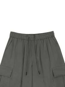 Manfinity EMRG 男士裤子，复古日式大口袋修身工装裤，可调节下摆伞兵灰色裤子