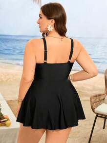 Swim Lushoire Tuta estiva a tinta unita casual da spiaggia da donna, costume da bagno intero, taglie forti