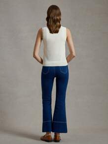 Briarwyn 女士休闲纯色无袖针织上衣夏季女士商务休闲装 - 杏色 - 查看 4