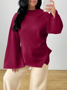 INAWLY 女士大码时尚优雅纽扣衬衫上衣 - 玫紅色 - 查看 3