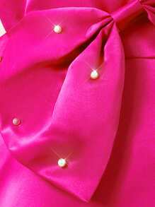 1 件 Tween Girls 优雅伴娘礼服，红色串珠大蝴蝶结公主薄纱礼服，适合主人 - 玫紅色 - 查看 5