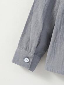 SHEIN Young Boy Stallion Print Button Down Casual Shirt, Long Sleeve - Dark Grey - View 7