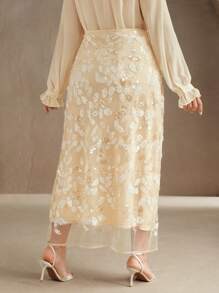 Anewsta Jupe Maxi Moulante Pour Grandes Tailles Avec Ornements Paillettés, Jupe À Ourlet Élégant Pour Le Printemps, Les Festivals, Le Casual, Les Vacances, Les Jours Fériés, Élégant, Jaune Beurre