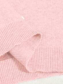 Elenzga Plus Size Women Heart Pattern Knit Crew Neck Short Sleeve Casual And Commuting Knitted Blouse - Multicolor - View 3