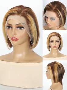 13x4漸層小精靈髮型蕾絲前假髮人類頭髮短波波頭假髮人類頭髮漸層P4/27顏色蕾絲正面波波頭假髮頂級品質假髮適合女士 - SP4/27 - 查看 4