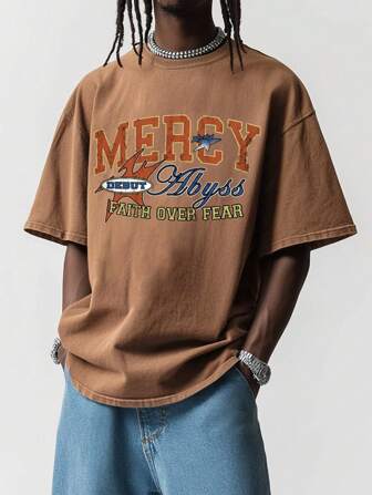 Street Life Herren Rundhals Kurzarm T-Shirt mit Buchstaben-Muster, bequem für den Alltag