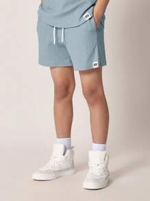 SUMWON Kids Textured Waffle Knit Polo Co-Ord Set Summer Beach Holiday Short Sleeve Athletic Sport Wear Leisure Outfit - Baby Blue - View 4
