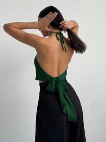 Aloruh 女士不对称下摆领口挂脖背心 - 墨綠色 - 查看 5