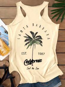 SHEIN LUNE CALIFORNIA 女式休闲度假海滩棕榈树图案背心，适合夏季