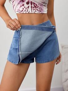 SHEIN Tall Váy denim xanh cho nữ có lớp phủ ngoài, váy denim bó sát cơ thể mùa hè Y2k Concert - Rửa tối - Xem 2