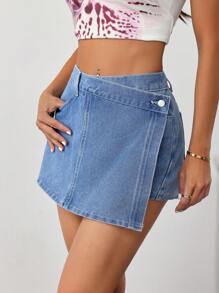 SHEIN Tall Váy denim xanh cho nữ có lớp phủ ngoài, váy denim bó sát cơ thể mùa hè Y2k Concert - Rửa tối - Xem 3