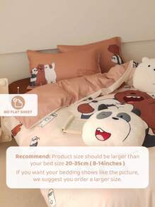 We Bare Bears X SHEIN 3pc Cartoon Bear Pattern Cute Brown Bedding Set,Suitable For Single Bed/Double Bed/Queen Bed/King Bed, Dormitory/Home - Brown - View 7