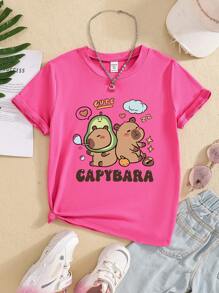 Áo thun tay ngắn cổ tròn in hình hoạt hình chú chuột lang dễ thương cho bé gái màu hồng tươi, áo thun mùa hè cho bé gái - Màu Hồng Tươi - Xem 2
