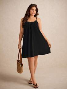 Elaquor 夏季黑色宽松亚麻露背连衣裙休闲舒适吸湿排汗适合度假日常穿着夏季女装 - 黑色 - 查看 6