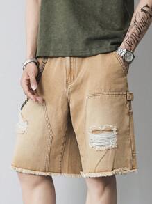 Manfinity EMRG Plus Size Men's Solid Color Distressed Pocket Casual Jeans