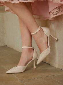 MOTF PREMIUM 豪华全水晶镂空细高跟女式高跟鞋 - 杏色 - 查看 6