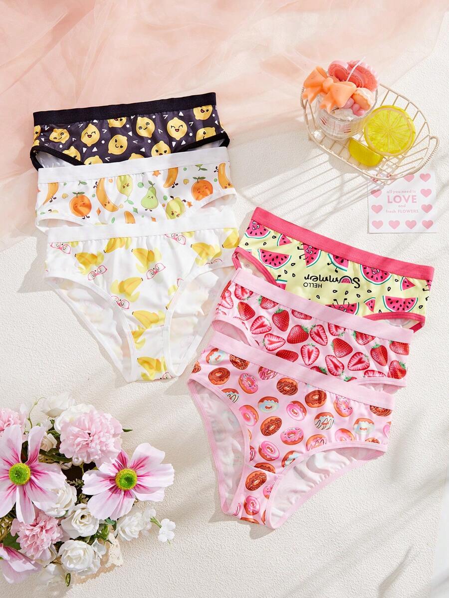 SHEIN 6 件套可爱舒适棉质少女三角内裤，甜美少女三角内裤 - 彩色 - 查看 1