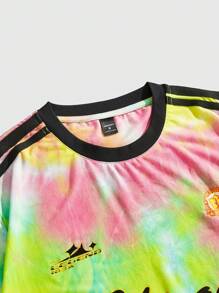 ROMWE MEN Street Life Men's Jersey Tie-Dye & Letter Print Round Neck Short Sleeve T-Shirt, Summer Vacation - Multicolor - View 3