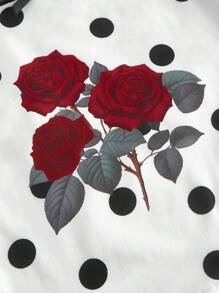 SHEIN MOD 女士圆点与玫瑰图案吊带背心 - 黑與白 - 查看 3