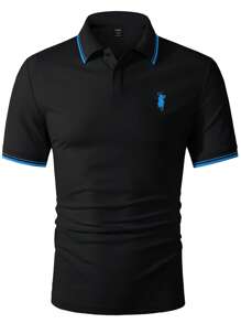 Manfinity Homme Camisa polo de manga corta casual con ribete de contraste para hombres, de verano