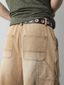 Manfinity EMRG Plus Size Men's Solid Color Distressed Pocket Casual Jeans