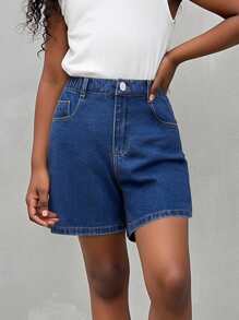 Juniors' Casual Distressed Denim Shorts, Fashionable Soft Stretch Fabric For Summer Vacation - Medium Wash - View 1