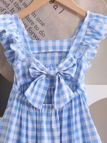 SHEIN Leap Crew Young Girl Woven Ruffle Collar Fitted Dress - Blue - View 6