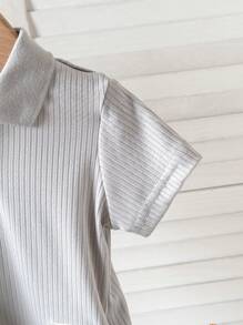 Infant Girls Casual POLO Shirt Short Sleeve Top And Flared Pants Set - Light Grey - View 4