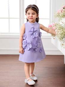 Babygirl 优雅紫色花朵无袖连衣裙，夏季 - 紫色 - 查看 3