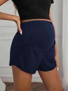 SHEIN Maternity Solid Color Adjustable Waist Casual Shorts - Blue - View 3