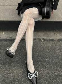 DAZY Women's White Patchwork Footless Stockings Tights