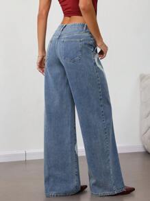 SHEIN Tall Jeans femme taille basse, jambes larges, imprimé cœur, coupe droite ample, bleu. Jeans femme jambes larges, jeans femme taille basse, jeans femme ample, jeans femme grande taille, jeans femme jambes larges, jeans femme cargo, jeans femme coupe droite - Multicolore - Voir 2