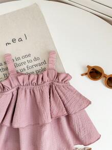 Babygirl Cute Ruffled Spaghetti Strap Vest And Shorts Summer Vacation Set