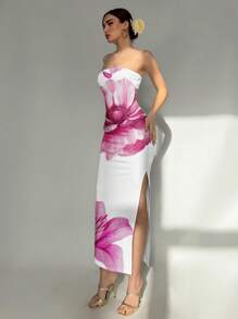 Aloruh Women's Elegant Vacation Floral Print Bodycon Dress, Suitable For Beach/Vacation/Elegant/Romantic Date/Valentine's Day/Music Festival - Multicolor - View 2