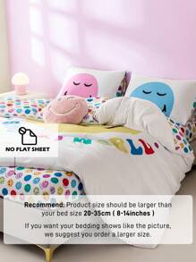 SmileyWorld® | SHEIN Cartoon Smile Expression & Slogan Patterned Bedding Set