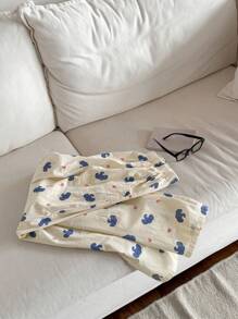 DAZY Cute Elephant Pattern Allover Print Loose Straight Women Pajama Bottom - Beige - View 8