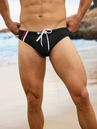 Manfinity KASUA Men's Summer Beach Vacation Contrast Color Drawstring Waist Triangle Swim Trunks, Hawaiian, Holiday