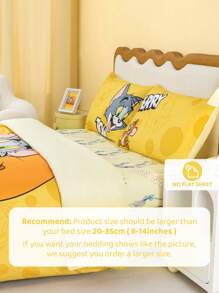 TOM & JERRY X SHEIN Juego de ropa de cama con estampado de dibujos animados y letras