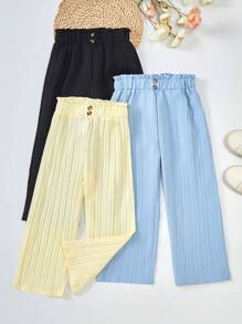 3pcs/Pack Girls Casual & Comfy Wide-Leg Pants, Suitable For Spring And Autumn - Multicolor - View 1