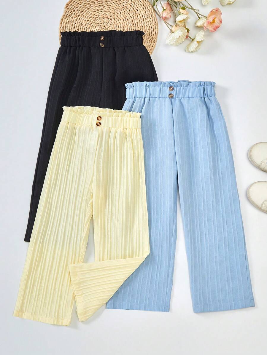3pcs/Pack Girls Casual & Comfy Wide-Leg Pants, Suitable For Spring And Autumn - Multicolor - View 1