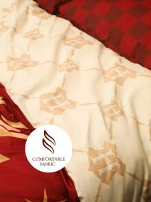HARRY POTTER X SHEIN Letter & Graphic Print Red Down Comforter Duvet Covers Set, Gifts