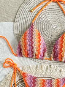 Swim Vcay Women Summer Crocheted Knitted Rope Halter 2 Pieces Bikini Swimwear Set - Multicolor - View 5